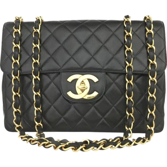 9412985BG (X6) Chanel Shoulder Bag Jumbo 30 Quilted Matelasse Black Lambskin w/C - Picture 1 of 13